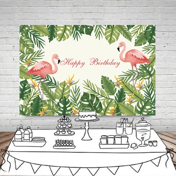 

Summer Photography Backdrop Tropical Leaves Background Pink Flamingo Theme Birthday Party Decor Baby Shower Cake Table Banner
