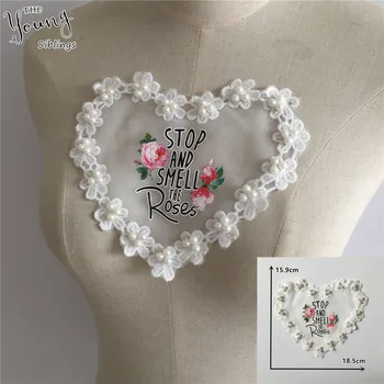 

New arrive Embroidery White ABS pearl Flower Lace Collar DIY Trim Love Pattern Neckline Tulle Fabric Clothing Accessory Supplies