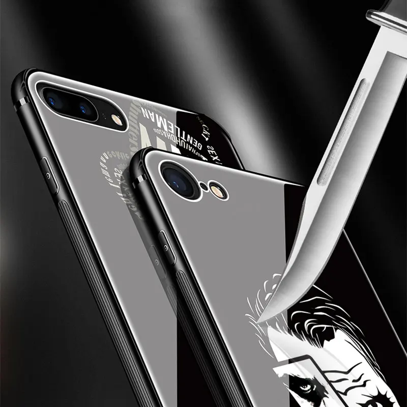 Portefeuille For iPhone X Case Hybrid Tempered Glass Hard Back Soft Silicone Bumper Protective Cover 8 PLus 7 6 6S 10 |