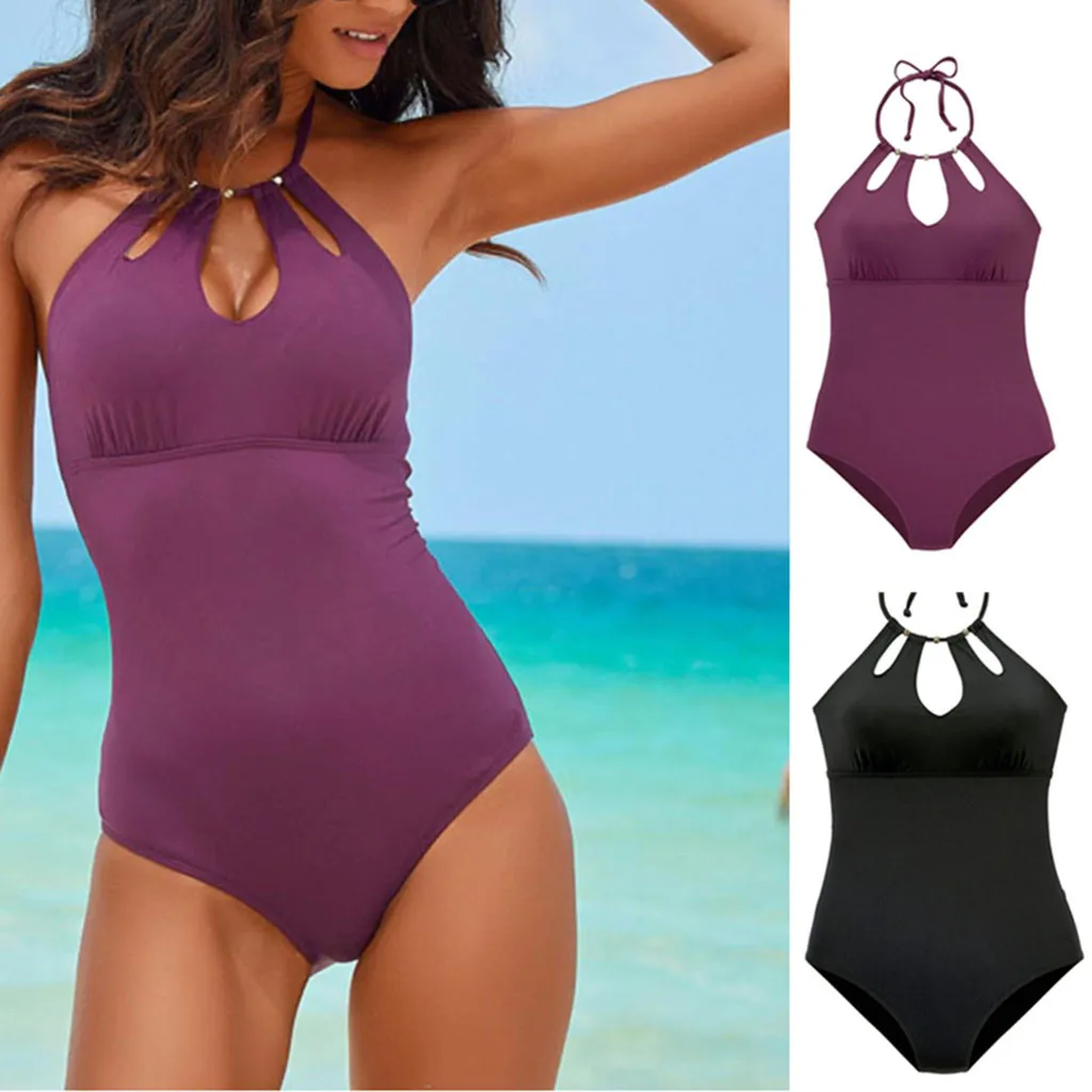 

Hot Sale 2019 Sexy New Bikinis Women SwimsuitWomen Swimwear Bikini Solid Color One Piece Push-Up Padded Bathing Beachwear