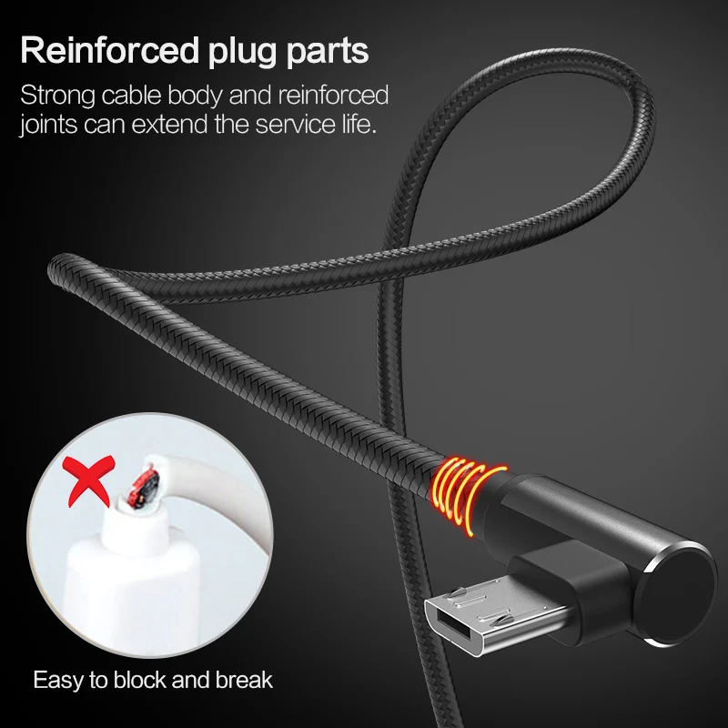 SmartDevil المصغّر usb كابل 2.4A سريع مزامنة بيانات كابل شحن سامسونج هواوي Xiaomi Andriod الهاتف المحمول كابلات 90 درجة