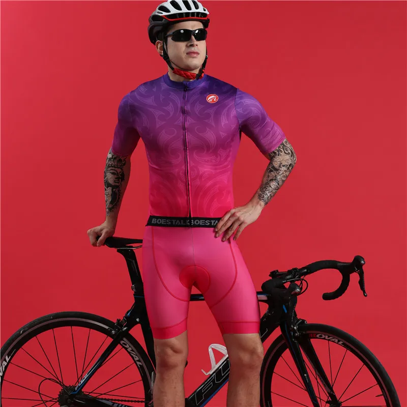 Men bicycle equipment perfect body ciclismo quick drying tights BOESTALK high quality Pants splicing MIT gel pad bike jersey set