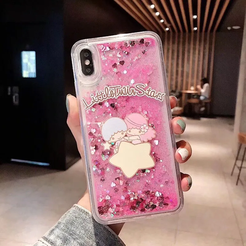 Персонажи Little Twin Stars чехол «зыбучие пески» чехол для iphone 6 S 7 8 плюс XS Max XR XS Max милые динамическая жидкость Капа чехол для телефона для iphone - Цвет: 1