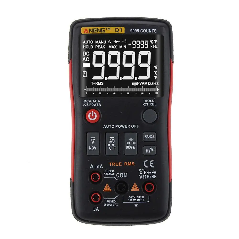 

True-RMS Digital Multimeter Button 9999 Counts With Analog Bar Graph AC/DC Voltage Ammeter 5MHz Frequency ACDC Voltage Current
