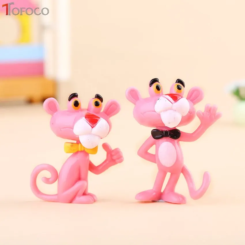 TOFOCO 6pcs/set Mini Pink Panther Action Figure Toys Cute Cartoon 4.5Cm PVC Animals Model Collection Toys For Children Gift
