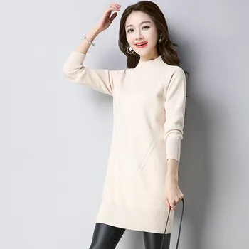 

Autumn Winter Female Sweater New Solid Half Turtleneck Warm Bottom Knit Pullover Casual Tops Plus Size Women Jumper Sweater 266
