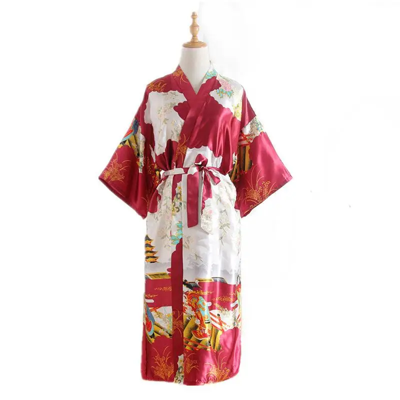 Армейский зеленый китайский леди пикантные Длинные шелковый халат для женщин кимоно кафтан платье пижамы Pijama плюс размеры Размеры s m l xl XXL, XXXL NR092 - Цвет: Burgundy Style B