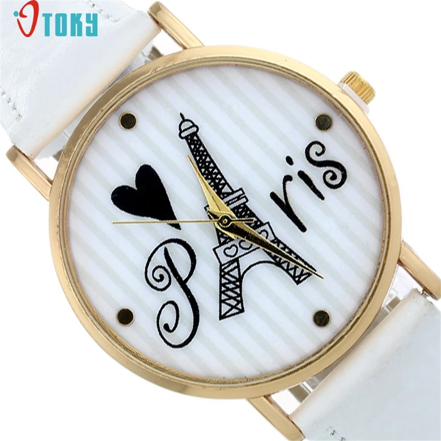 

Watch OTOKY Willby Cute Striped Paris Eiffel Tower Watch Women Girl PU Leather Quartz Analog Wrist Watches 161213 Drop Shipping