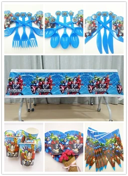 

52pcs/set Avengers Kids Birthday Party Decorations Tableware Flag Cup Plates Tablecloth Baby Event Party Supplies For Boy Favors