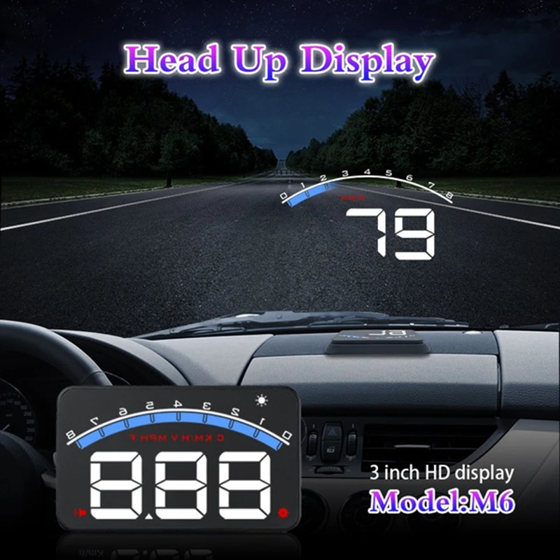 Car M6 HUD Head Up Display OBD2 3.5 Inch Projector Auto Digital Car Driving Data Display Speed Warning Alarm Car Accessories