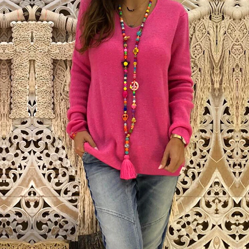 

Women’s Autumn Long Sleeve O-neck Solid Knitted Sweaters Pullovers