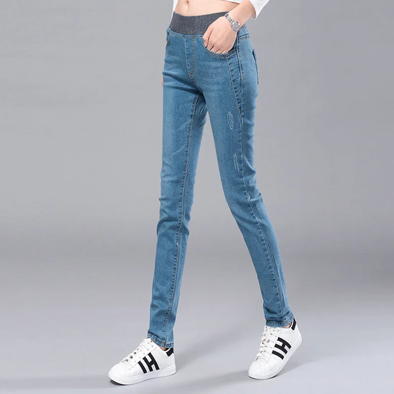 Новые весенние джинсы с эластичной резинкой на талии корейские женские Стрейчевые джинсы женские ноги-манекен