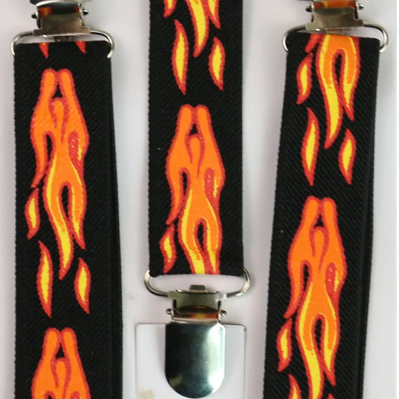 Fashion Boys Girls Kid Suspender Flame Fire Pattern Clip-on Adjustable Elastic Braces Suspenders