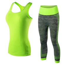 Женские леггинсы для тренажерного зала, топ для фитнеса, футболка, колготки для тренировок, спортивный костюм, быстросохнущая одежда для фитнеса, комплект для йоги, Зеленый Спортивный костюм, спортивная одежда