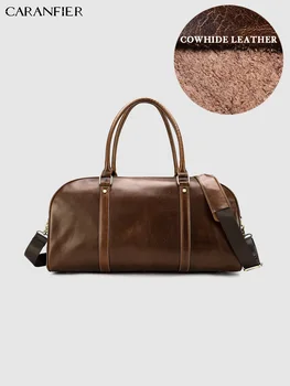 

CARANFIER Mens Travel Bags Genuine Cowhide Leather Large Capacity Handbag Business Vintage Luggage Weekender Shoulder Bags