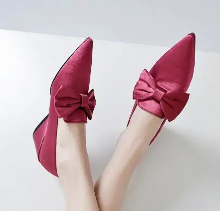 

New wedges heel pointed toe medium heel shoes for women Ladies satin pumps Dress shoes High heels Work shoes SIZE34-43