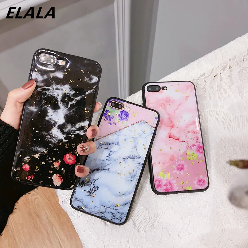 

Luxury flower Marble Gold Foil Case For iPhone 7 8 6 Plus Soft Silicon TPU Cover For iPhone X XS Max XR 7Plus Cases Coque Funda