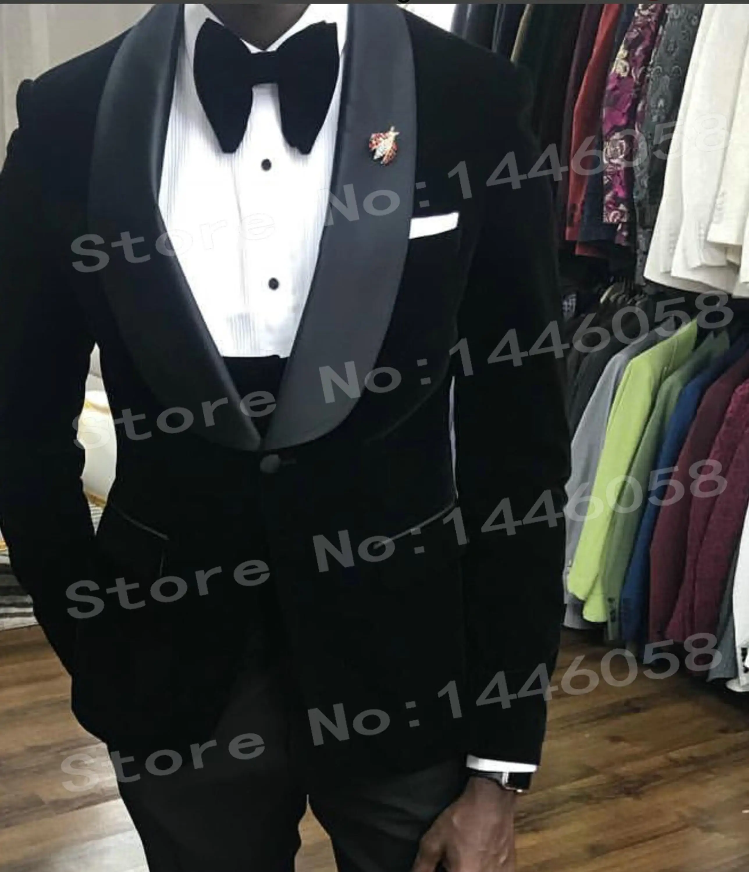 Costume Homme 2018 Elegant Fashion Design Slim Fit 3 Pieces Groomsmen Black Velvet Men Prom Dress Suits For Wedding Groom Tuxedo | Мужская