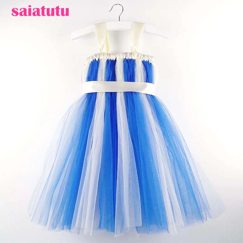 

navy blue flower girl children wedding dress party dance kids costume clothes ball gown fluffy tulle Photo gevening tutu dresses
