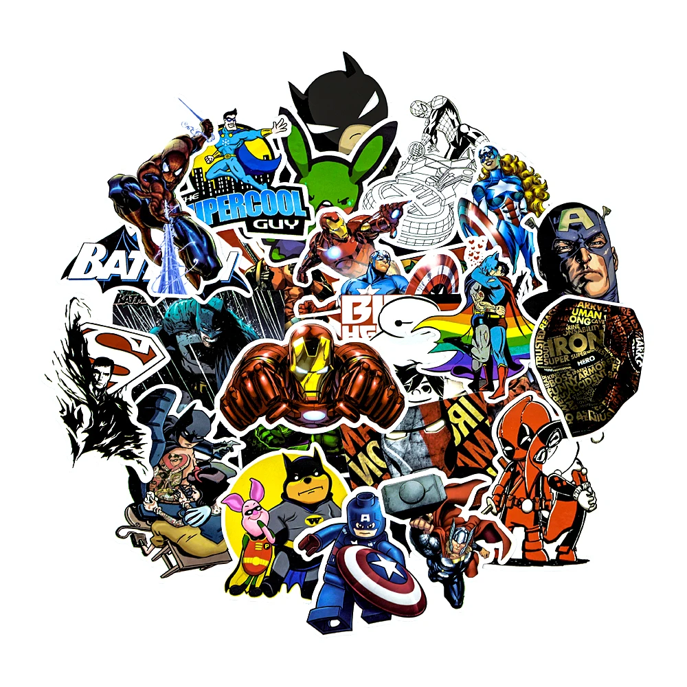 

25 pcs Super Hero Iron Man Batman Spiderman Cartoon Safe Toys Cool Stickers For Kids Children Luggage Notebook Laptop Sticker