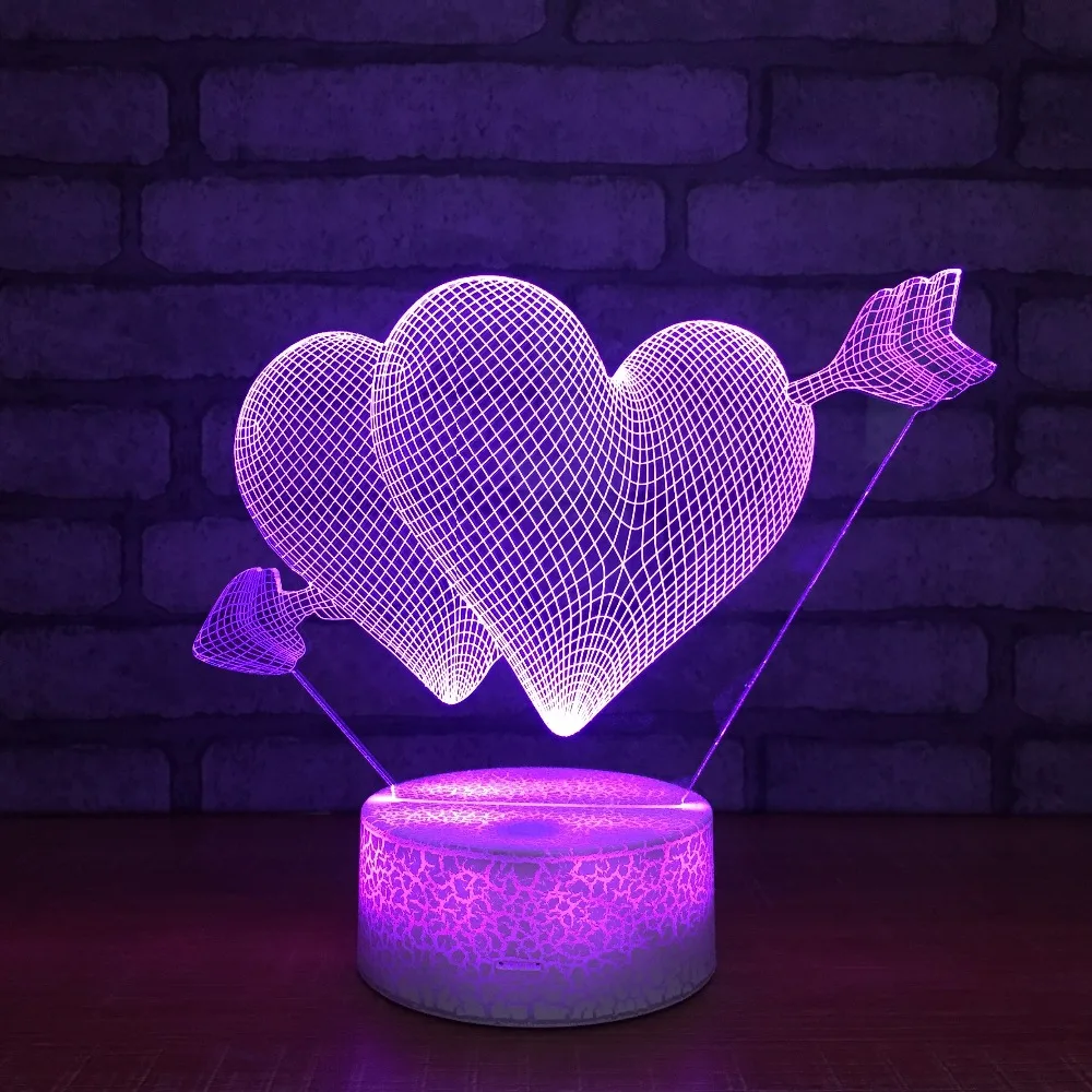 Love Heart Model 7 Colors 3D LED Night Light USB Charge Romantic Atmosphere Table Lamp For Wedding Party Decor Friend Gift | Лампы и