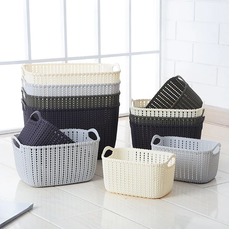 

Kitchen Bathroom Desktop Imitation Rattan Storage Basket Plastic Storage Baskets Bathroom Cosmetic Makeups Basket organizer W1