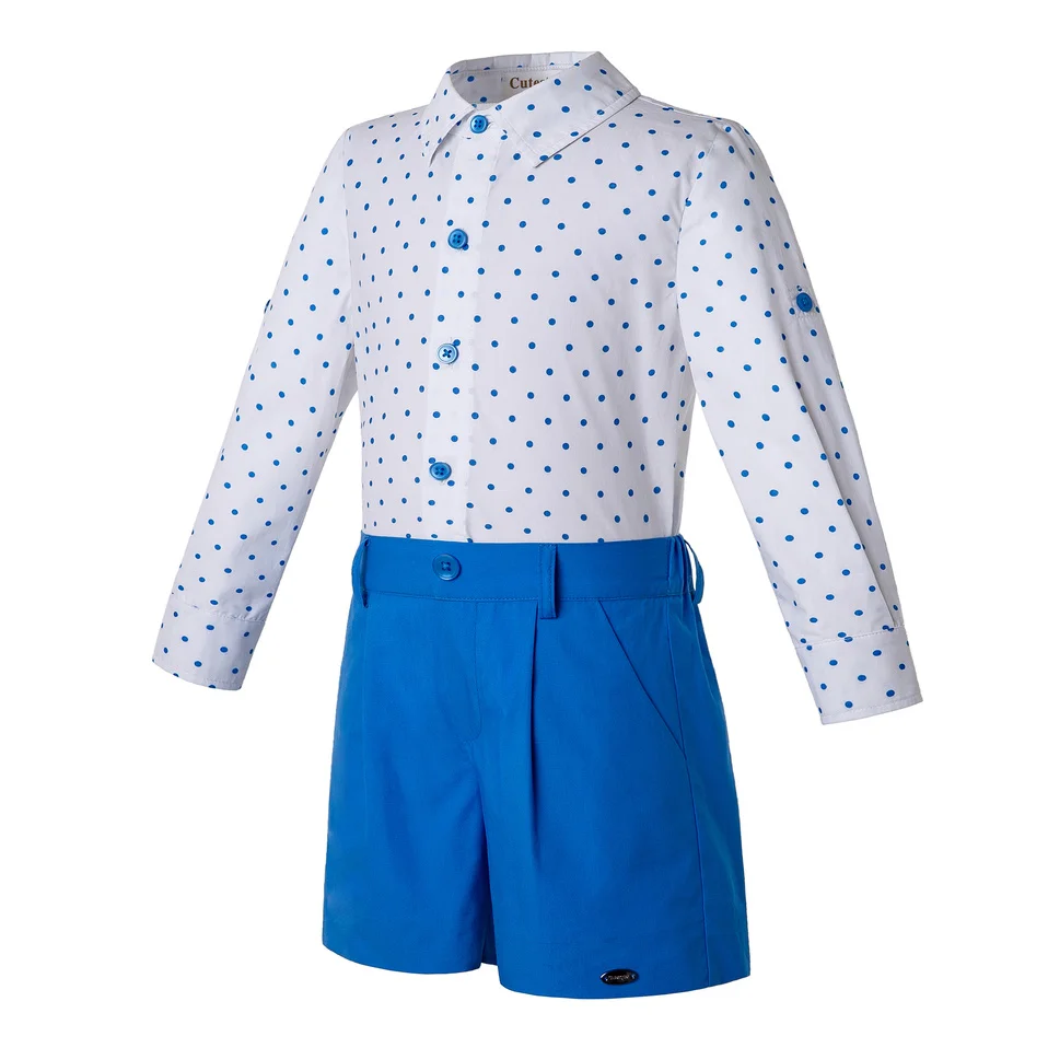 Pettigirl/комплект одежды в синий горошек для мальчиков; белые рубашки и синие шорты; одежда для маленьких джентльменов; B-DMCS203-58
