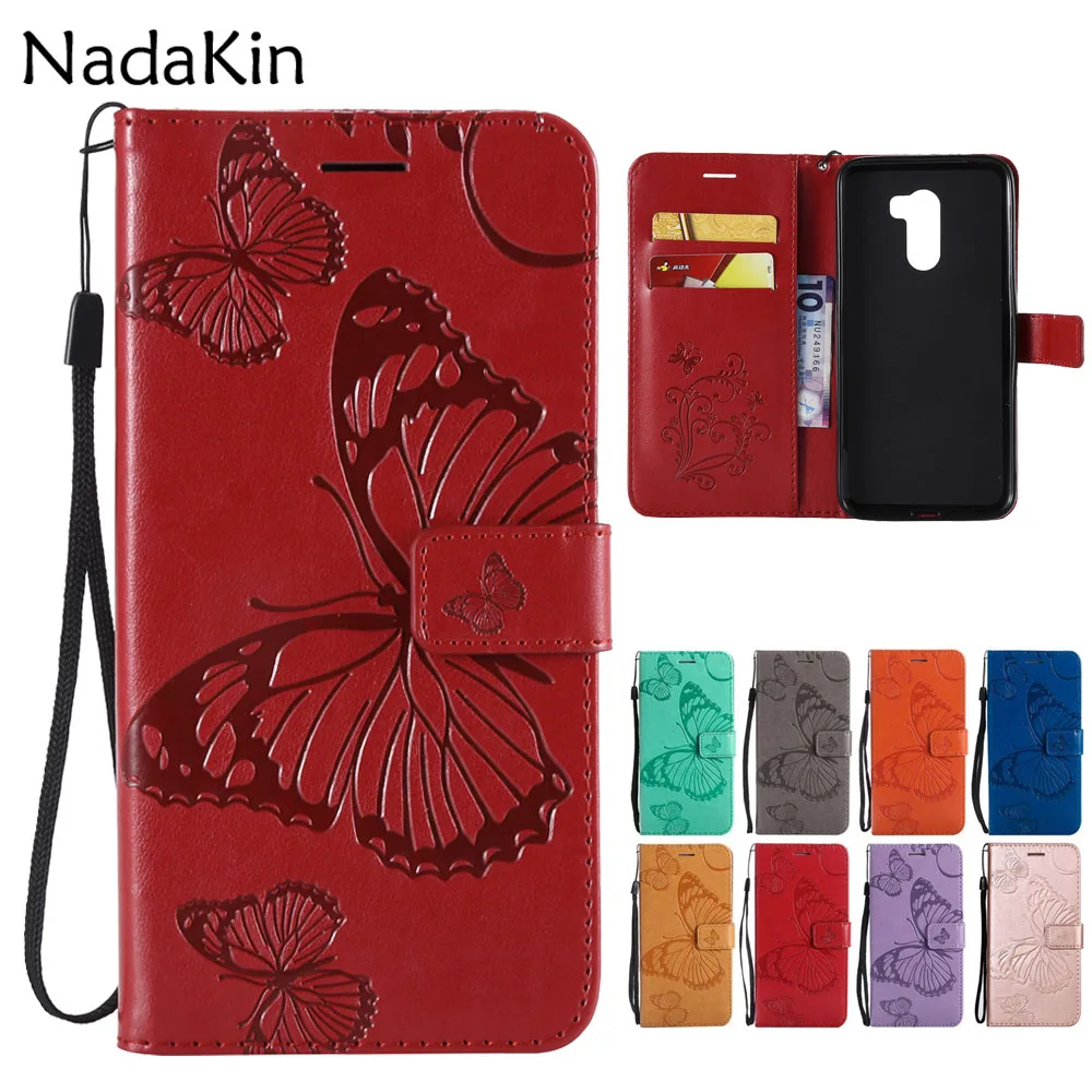 

3D Butterfly Embossed Case Leather for Xiaomi Pocophone F1 Mi A2 Lite Flip Book Cover Card Money Slots Wallet Pocket Hand Rope
