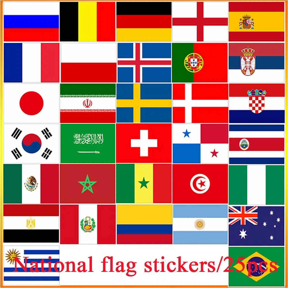 

25Pcs Classic Fashion Style National flags Stickers For Moto car & suitcase cool laptop stickers Skateboard sticker