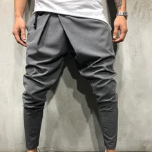 Men Long Casual Irregular Pants Gym Slim Trousers New Solid Running Joggers Gym Drawstring Sashes Long Sweatpants