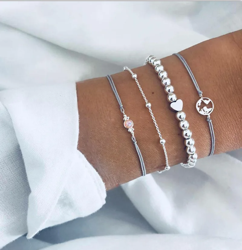 

4Pcs/Set New Trend Personality Map Opal Beads Chain Bracelet Set Ornament