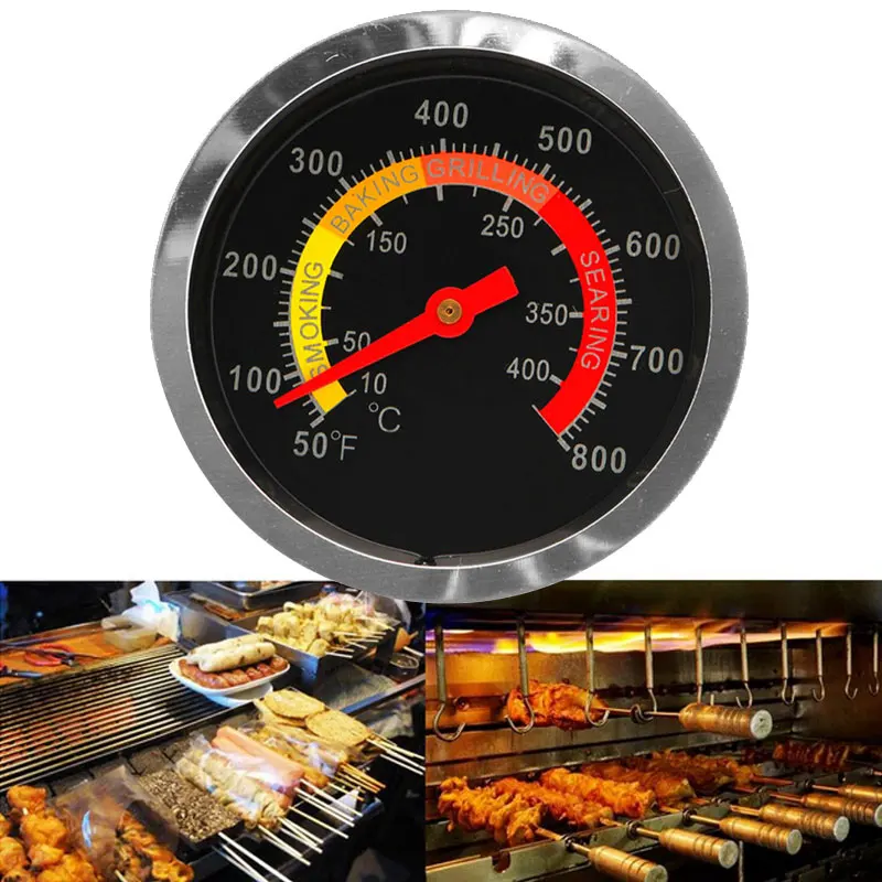 Stainless Steel BBQ Smoker Grill Thermometer Temperature Gauge 50-800 Degrees Fahrenheit