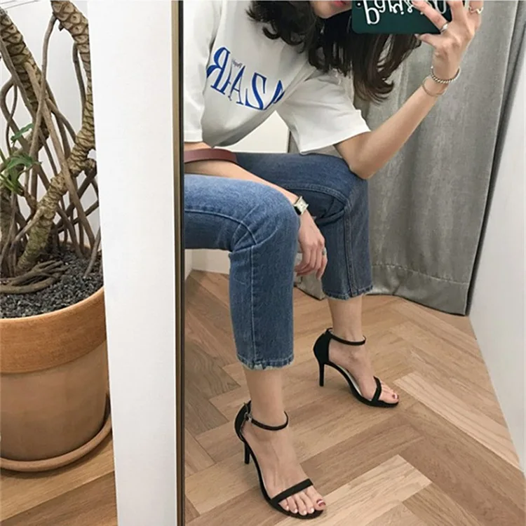 

High-heeled Shoes Buckle Head Toe Women's Sandals