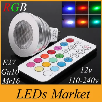 

Energy Saving 5W RGB GU10 E27 MR16 E14 LED Bulb Lamp Spot light 16 Colors changing Memory Function Spotlight + IR Remote control