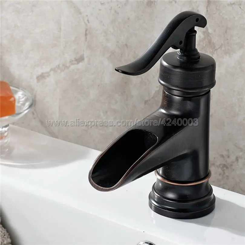 Oil Rubbed Bronze Basin Faucet Waterfall Vessel Sink Bathroom Faucet Single Hole / Handle Basin Mixer Tap Knf432