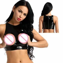 Бикини-топы для женщин и девочек, бикини из искусственной кожи, сексуальный топ без косточек, Обрезанные Топы с лямкой через шею, черный бюстгальтер без рукавов, топ, купальник