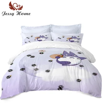 

Digital Printing Bedding Set Virus Duvet Cover Cartoon Totoro Bed Linens Flat Sheet with Two Pillowcases