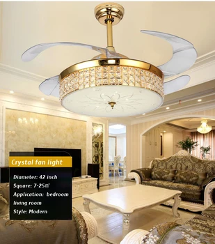 

Luxury Crystal Ceiling Fan Light Dimming Control K9 Crystal Ceiling Fan Light Simple Household Living Room Fan Lamp 42 Inch