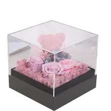 Роскошная акриловая коробка для цветов розы, органайзер для макияжа, Коробка для мыла, цветов, домашний декор, свадебный подарочный чехол с основой