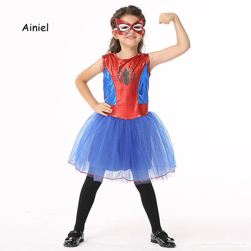

Ainiel Kids Spider Man Cosplay Costume Superhero Spidergirl Fancy Dress Mask Spiderman Superhero Halloween Party Girls Children