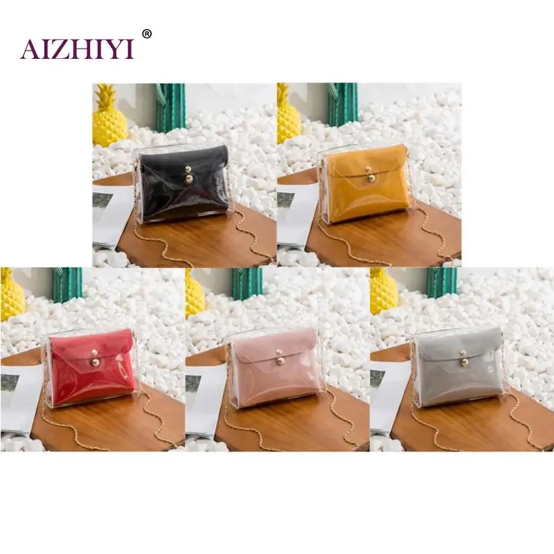 2 قطعة أزياء شفافة نظيفة سلسلة Crossbody مخلب حقائب كتف للنساء 2018 الإناث الفتيات البسيطة حقيبة ساعي Sac