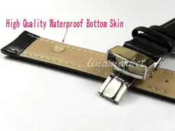 

20mm (Buckle 18mm) Butterfly Buckle Black Smooth Genuine Leather Watch Bands Strap H51a Watchbands