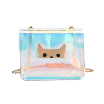 

2019 Summer New Neko Atsume Women's Bag Cute Cat Transparent Laser Jelly Chain Messenger Bag Fashion Shoulder Small Bag Satchel