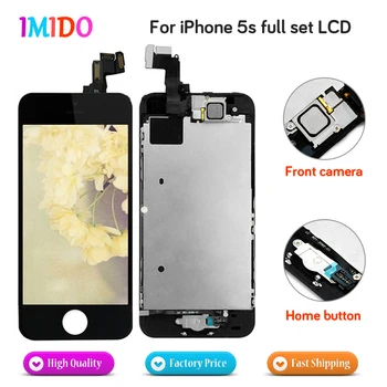 

5PCS High Quality Full Set LCD For iPhone 5S LCD display Touch screen Digitizer Assembly Home button+Front camera DHL shipping