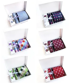 

Multi-color High Quality Polyester Silk Business Men's Accessories Set Unique Design 6 Piece Suit Tie Handkerchief Cufflinks