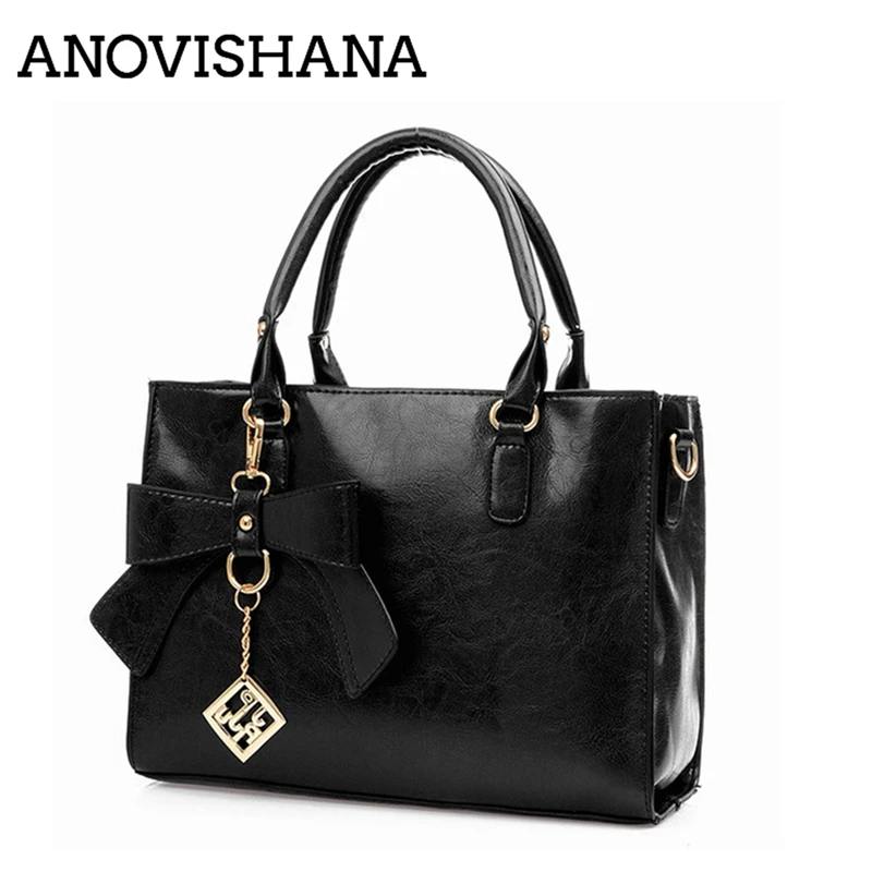 

ANOVISHANA Women's Handbag Large Capacity Messenger Female Shoulder Bag Bowknot Solid Color Red Crossbady PU Leather Purse