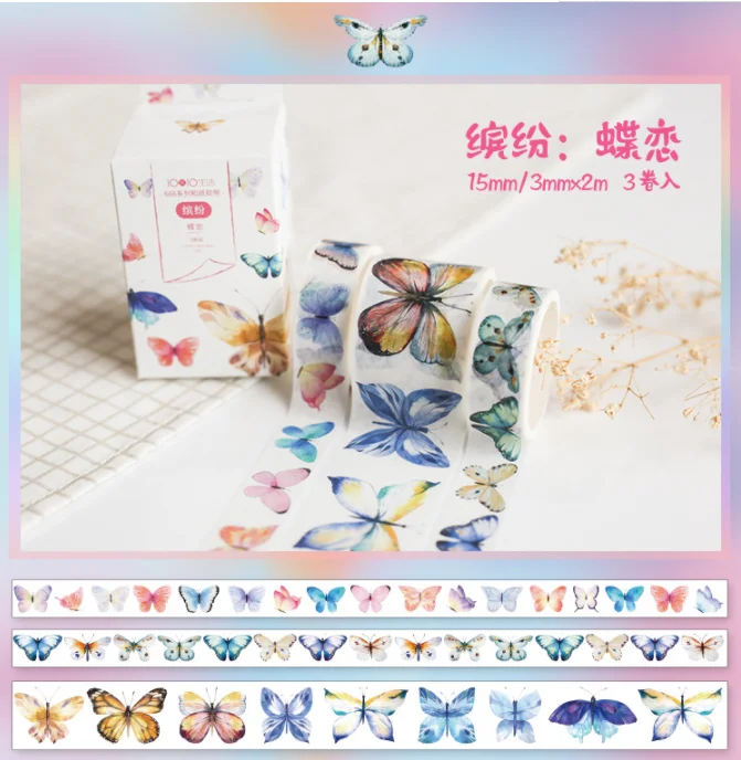

3 pcs/pack Colorful Butterfly Bullet Journal Washi Tape set Adhesive Tape DIY Scrapbooking Sticker Label Masking Tape