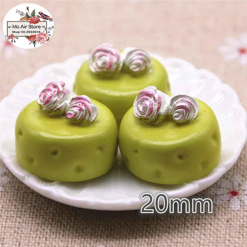 

10pcs green tea cake Resin Flat back Cabochon Miniature Food Art Supply Decoration Charm Craft 20mm