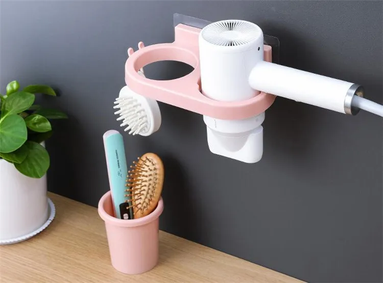 

New Wall-Mounted Hair Dryer Holder Bathroom Suction Cup Hair Dryer Holder Shelf Stand Comb Rack Storage Organizer Strong Sucker