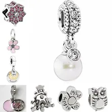 Вечерние украшения в простом стиле, сделай сам, маленький кот, цветы, сердца, Сова, имитация жемчуга, бусины, талисманы, подходят для браслетов Pandora, женские, ручной работы